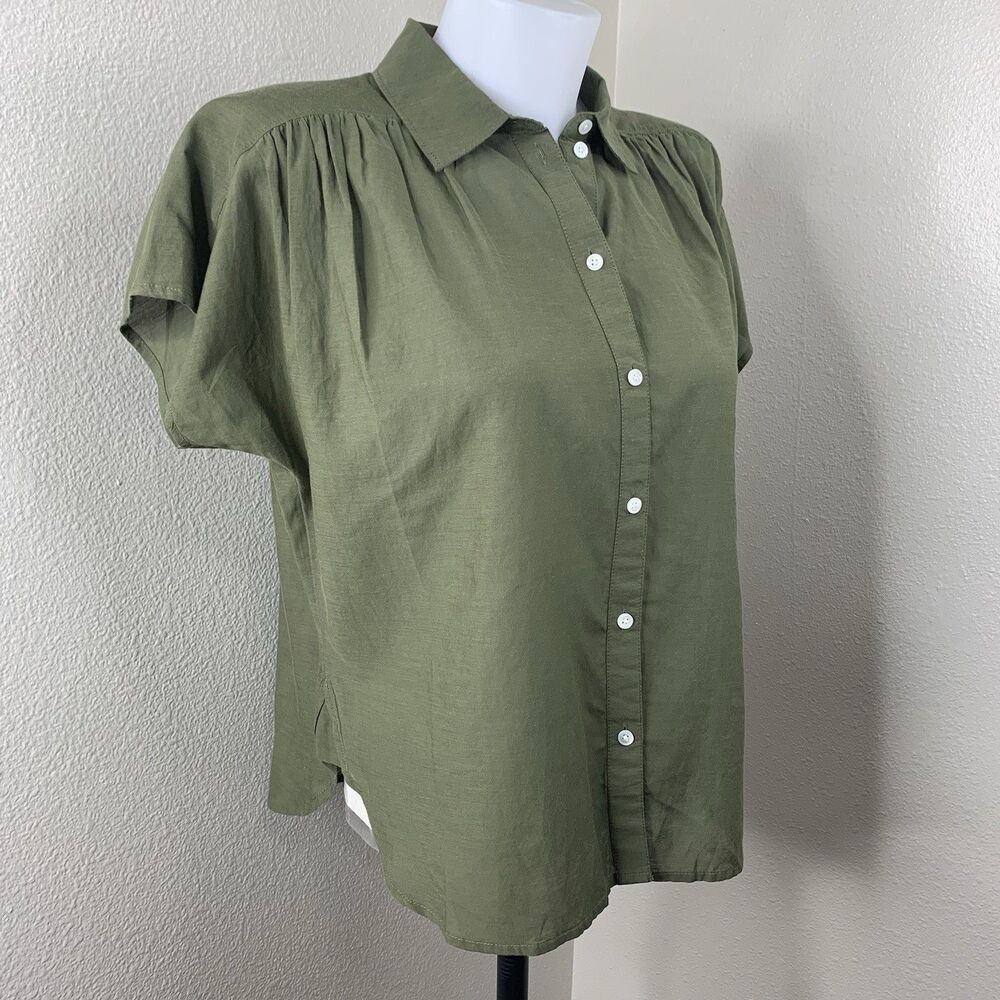 Madewell Green Button Front Short Sleeve Shirt Top Blouse Collar Women’s Sz XXS